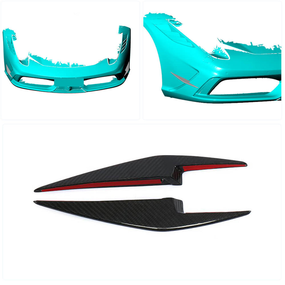 フェラーリ 458 Speciale クーペ 2014-2015 ドライカーボン フロントバンパー エア フェンダーベンド Canard Fins