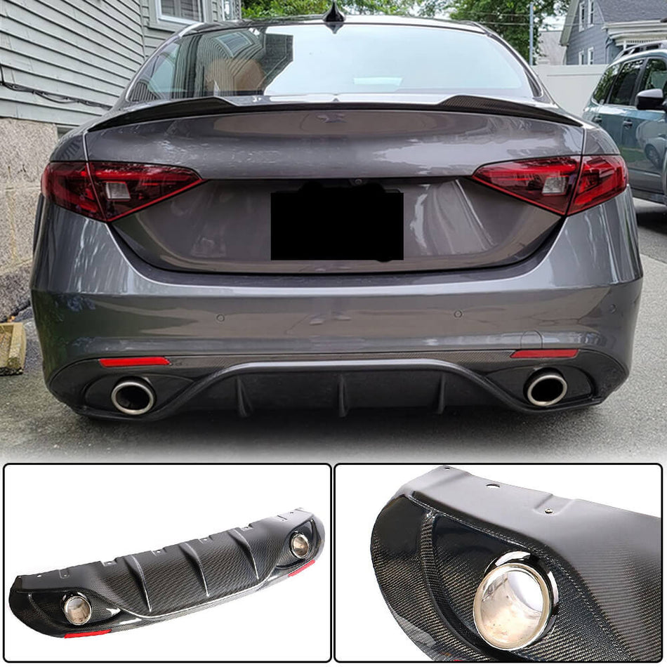 アルファロメオ Giulia 952 ベース カーボン リアバンパー ディフューザー Lip W/ Exhaust Tips Tailpipe