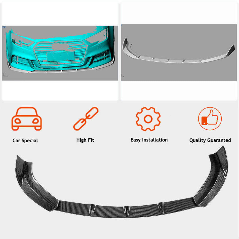 アウディ S3 A3 Sline 8V.5 Sedan カーボン フロントバンパー リップスポイラー スプリッター ワイドボディキッド