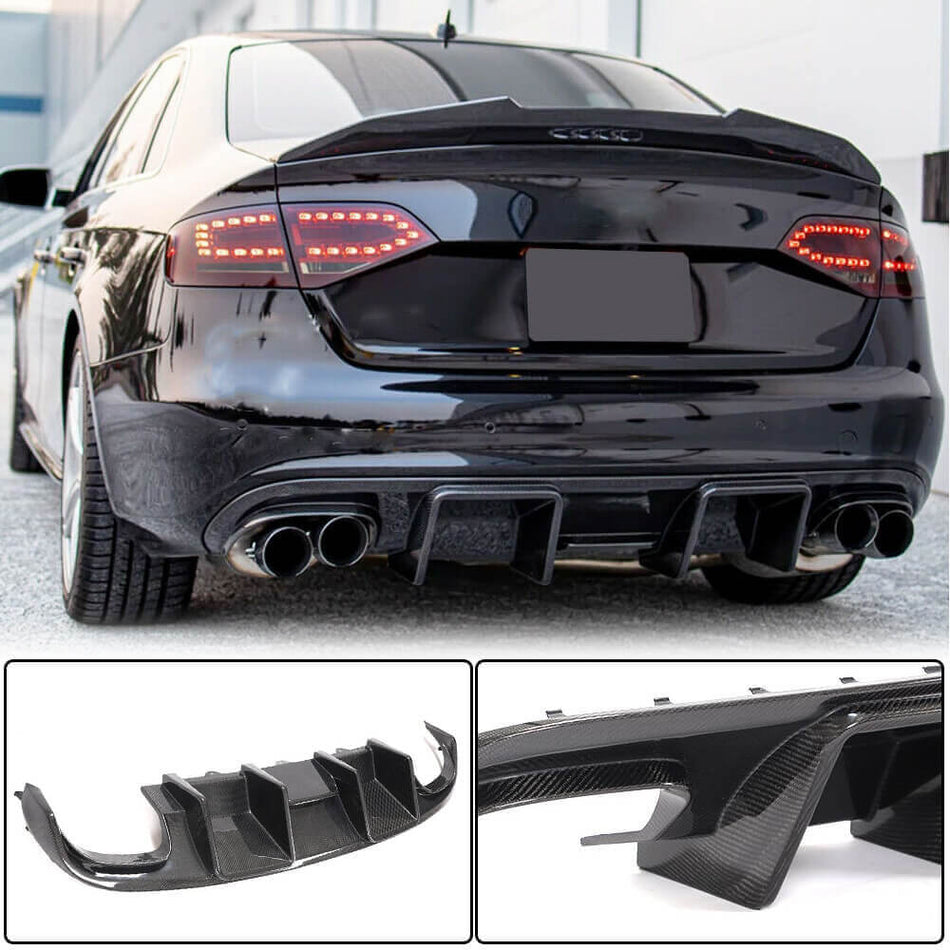アウディ S4 B8 Sedan フェイスリフト前 カーボン リアバンパー ディフューザー バランスリップ W/Brake Light
