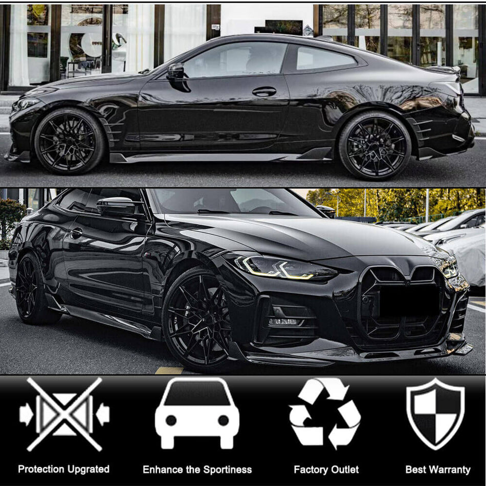 BMW 4シリーズ G22 G23 430i クーペ 2ドア ドライカーボン フロント スプリッター Chin スポイラー スプリッター サイドフェンダーFins