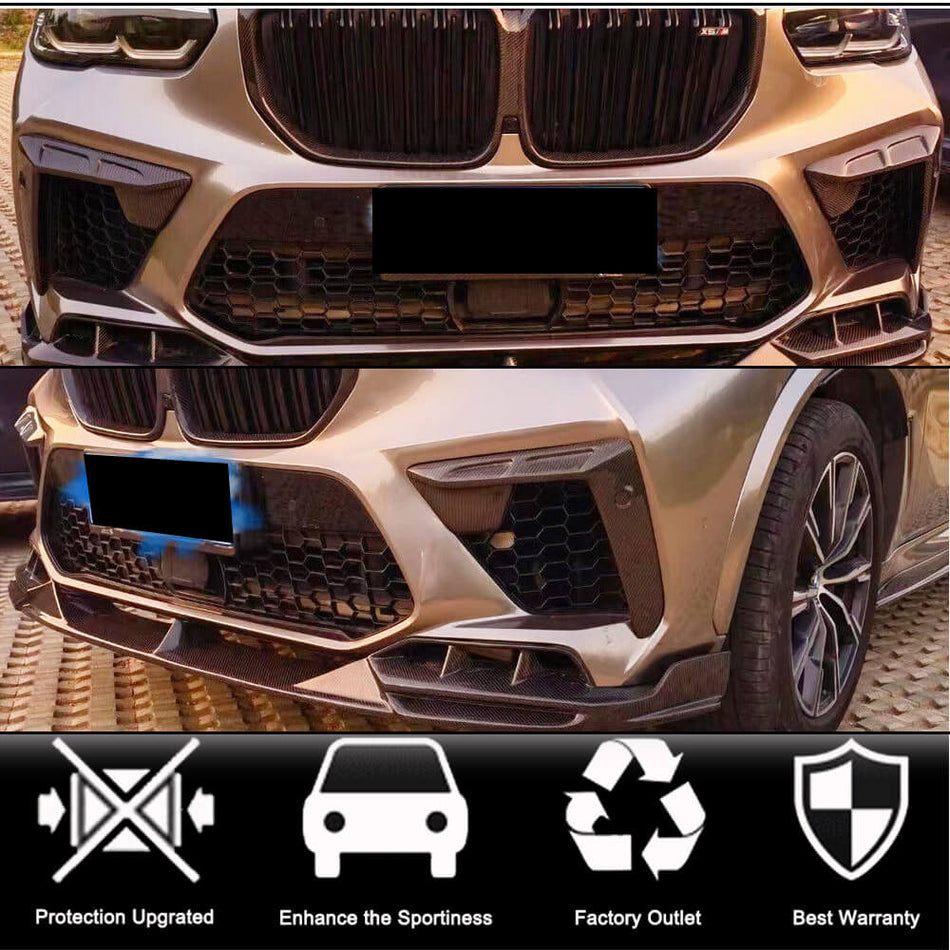 BMW F95 X5M F96 X6M 20-23 ドライカーボン フロントバンパー Fins エアベンド カバー トリム