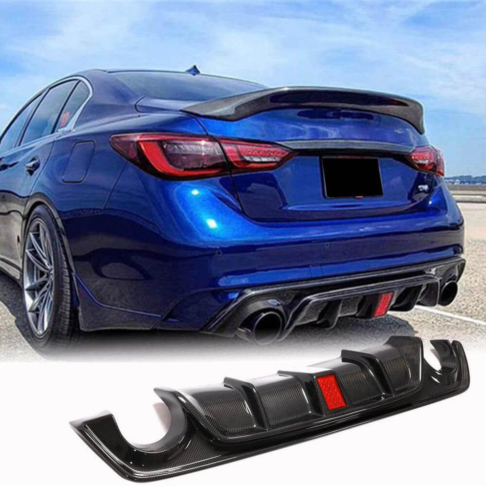 インフィニティ Q50 Q50S 2018-2022 カーボン リアバンパー ディフューザー バランスリップ W/ LED Brake Light