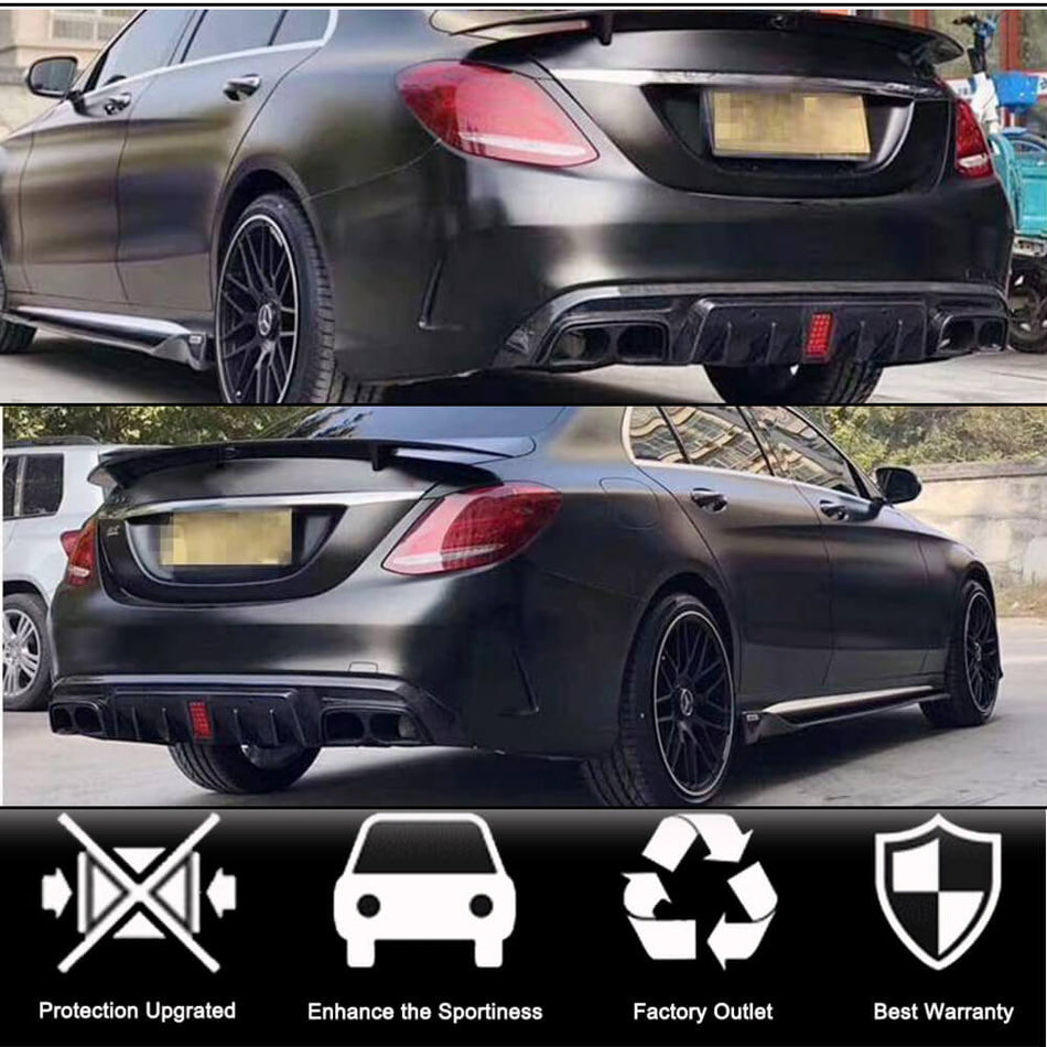 メルセデスベンツ C Class W205 C200 C250 C300 C350 C400 Sport C43 AMG Sedan ブラック リアバンパー ディフューザー with Exhaust Tips