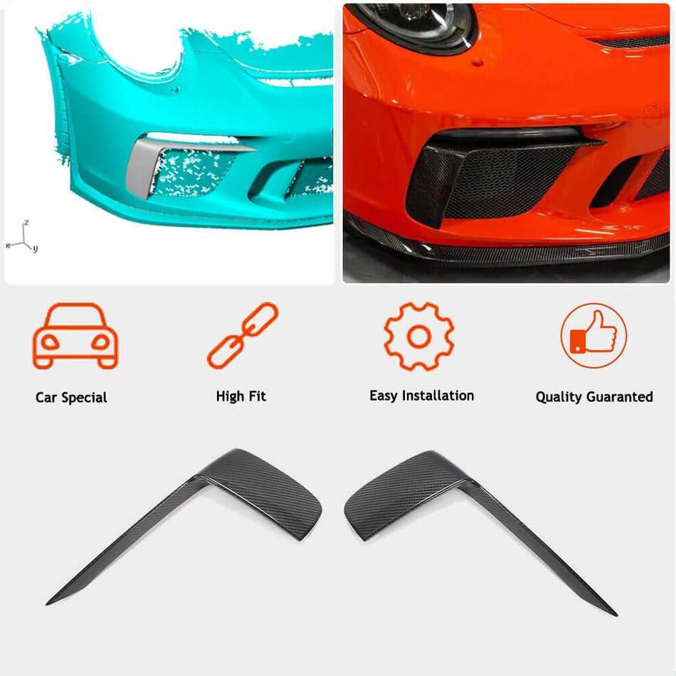 ポルシェ 911 991 991.2 GT3 RS クーペ 2017-2019 ドライカーボン フロント Fog エア フェンダーベンド Canard Fins