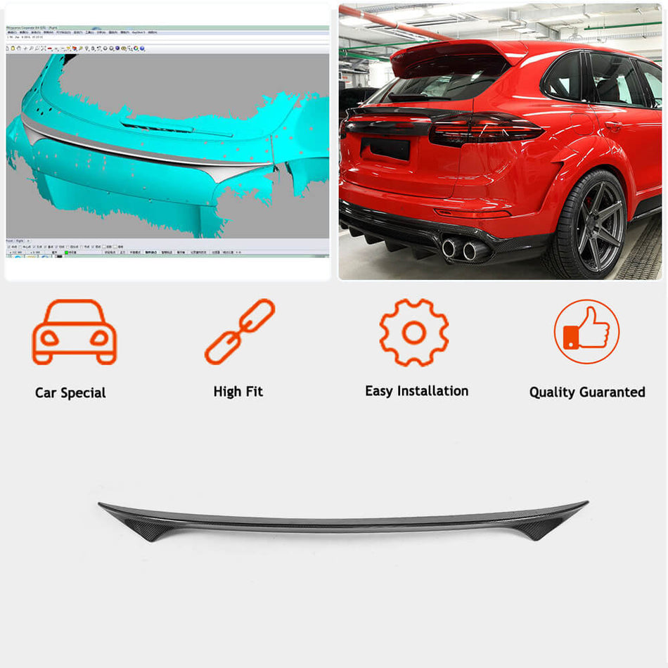 ポルシェ Cayenne 958 カーボン リア ミドルスポイラー ウィンドウウィングリップ