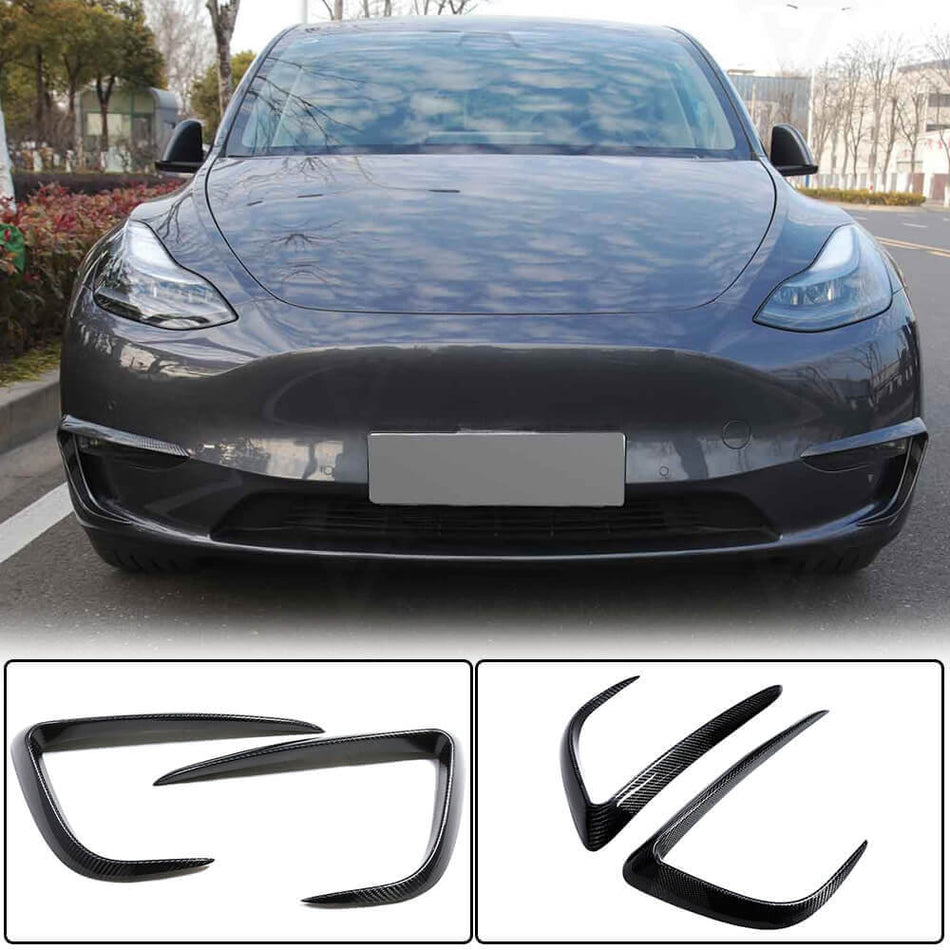 テスラ Model Y カーボン フロントバンパー フォグライト Eyebrow エアベンド カバー トリム
