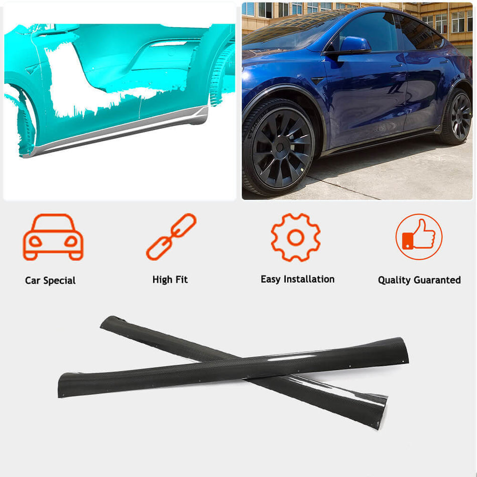 テスラ Model Y ドライカーボン サイドスカート ドアロッカーパネル エクステンションリップ