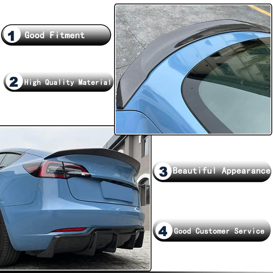 テスラ Model Y Sport Utility 4ドア 19-23 ドライカーボン リア トランク スポイラー ウィングリップ
